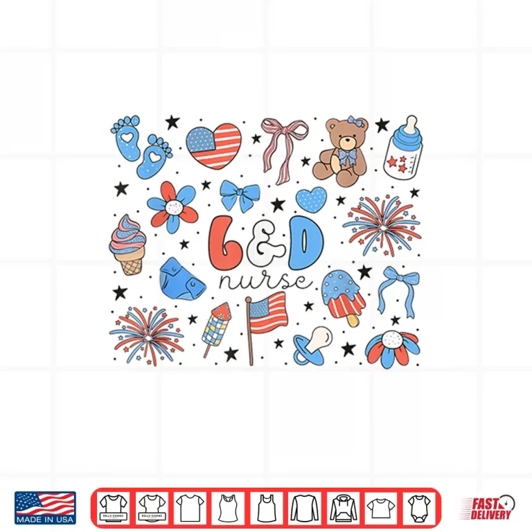 Design Retro Labor And Delivery Nurse Bear 4Th Of July LD Nurse Shirt