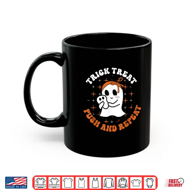 Mug Trick Treat Push Repeat Labor Delivery Nurse Halloween Shirt