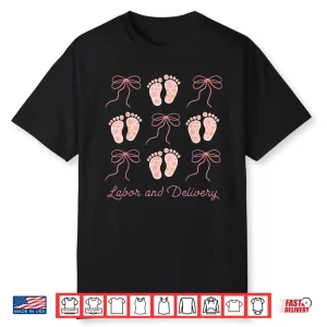 Labor And Delivery Nurse Pink Coquette Bow Stork Squad Shirt