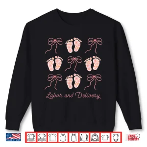Sweatshirt Labor And Delivery Nurse Pink Coquette Bow Stork Squad Shirt