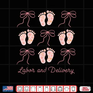 Design Labor And Delivery Nurse Pink Coquette Bow Stork Squad Shirt