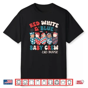 Retro Groovy Red White Blue Baby Crew L&D Nurse 4Th Of July Shirt