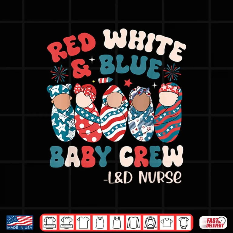 Design Retro Groovy Red White Blue Baby Crew LD Nurse 4Th Of July Shirt