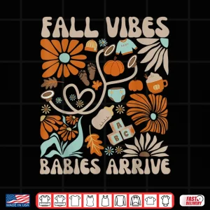 Design Labor Delivery Nurse Boho Floral Autumn Stethoscope Fall Shirt