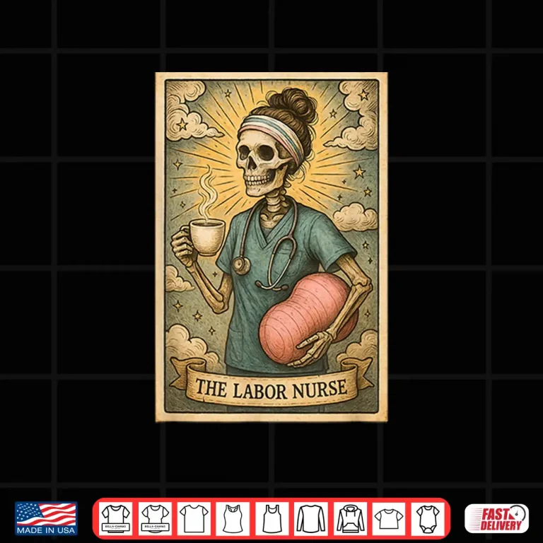 Design Labor And Delivery Nurse Tarot Card Skeleton Flying Cowgirl Shirt