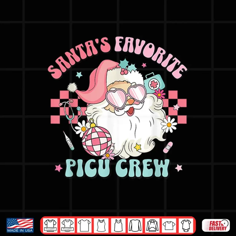 Design Retro Pink Christmas SantaS Favorite Picu Nurse Pediatric Shirt