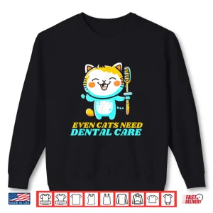 Sweatshirt Cute Cat With Toothbrush Kawaii Dental Care Dentists Shirt