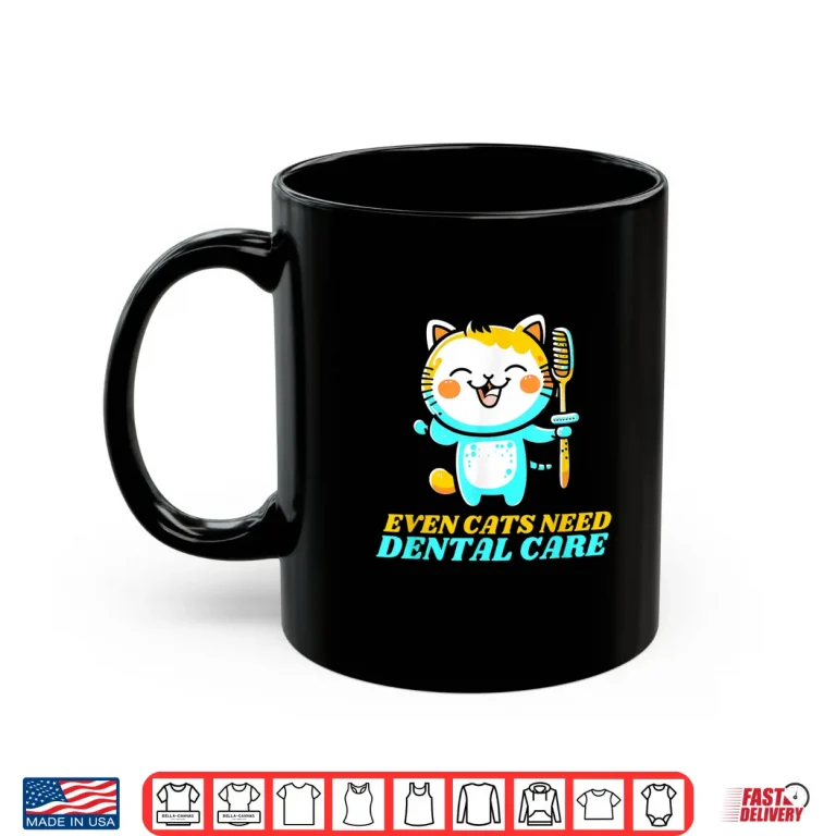 Mug Cute Cat With Toothbrush Kawaii Dental Care Dentists Shirt
