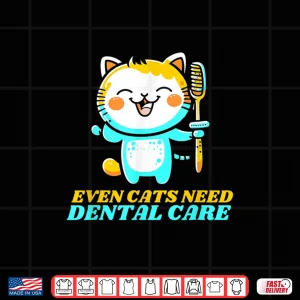 Design Cute Cat With Toothbrush Kawaii Dental Care Dentists Shirt