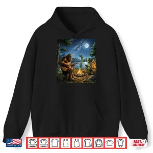 Hoodie Bigfoot And Alien Loch Ness Campfire Sasquatch Funny Camping Shirt