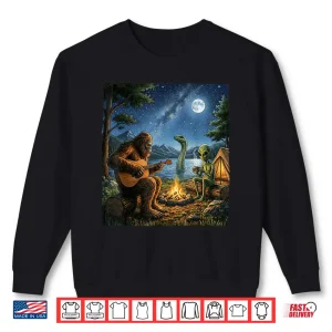 Sweatshirt Bigfoot And Alien Loch Ness Campfire Sasquatch Funny Camping Shirt