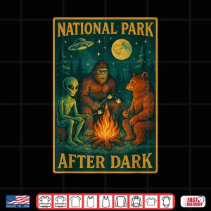 Design National Park After Dark Alien Bigfoot Bear Camping Shirt