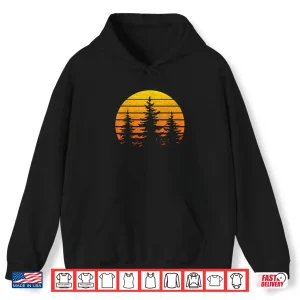 Hoodie Vintage Retro Sun Sunset Pine Tree Hiking Camping Shirt