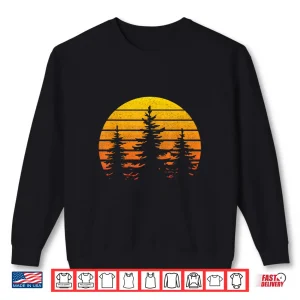 Sweatshirt Vintage Retro Sun Sunset Pine Tree Hiking Camping Shirt