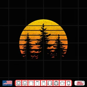 Design Vintage Retro Sun Sunset Pine Tree Hiking Camping Shirt