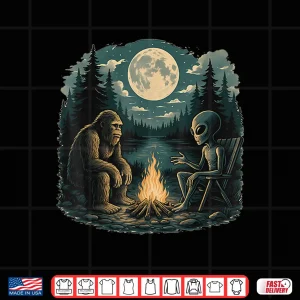 Design Funny Bigfoot Sasquatch Alien Campfire Forest Camping Talk Shirt