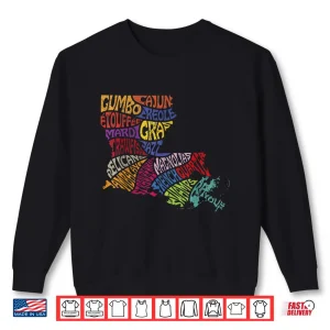 Sweatshirt Louisiana State Map Tee Mardi Gras Creole Cajun Culture Shirt