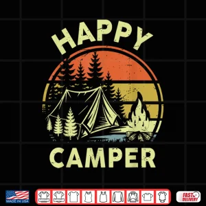 Design One Happy Camper Toddler Boy Funny Camping Campfire Puns Shirt
