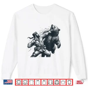 Sweatshirt Bear Funny Man Punching Bear Retro Vintage Hunting Camping Shirt