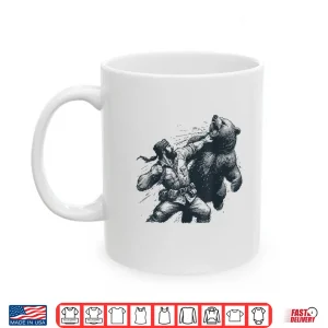 Mug Bear Funny Man Punching Bear Retro Vintage Hunting Camping Shirt