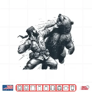 Design Bear Funny Man Punching Bear Retro Vintage Hunting Camping Shirt