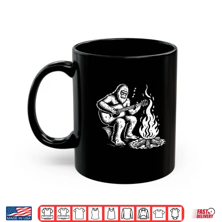 Mug Bigfoot Sasquatch Guitar Campfire Camping Men Women Kids Shirt