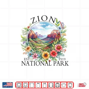 Design Retro Floral Zion National Park Hiking Camping Outdoor Shirt