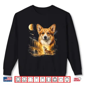 Sweatshirt Corgi Howling At The Moon Vintage 90S Retro Style Graphic Shirt