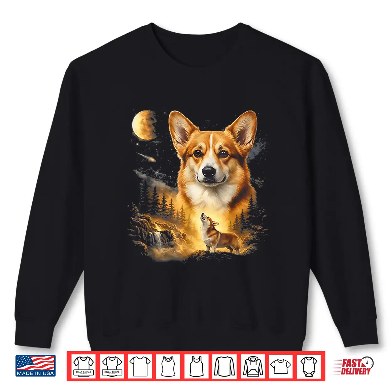 Corgi Howling At The Moon Vintage 90S Retro Style Graphic Shirt