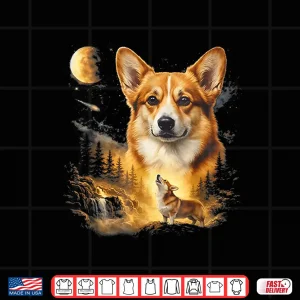 Design Corgi Howling At The Moon Vintage 90S Retro Style Graphic Shirt