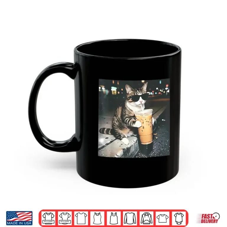 Mug Funny Cat Drinking Iced Coffee Funny Cat Lover Animal Meme Shirt