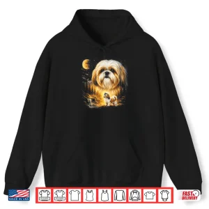 Hoodie Shih Tzu Howling To The Moon Vintage 90S Funny Dog Graphic Shirt