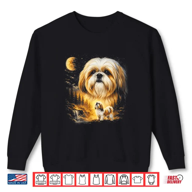 Sweatshirt Shih Tzu Howling To The Moon Vintage 90S Funny Dog Graphic Shirt