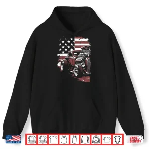 Hoodie Patriotic Muscle Car Hot Rod Usa Flag Shirt