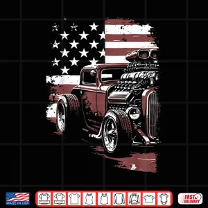 Design Patriotic Muscle Car Hot Rod Usa Flag Shirt