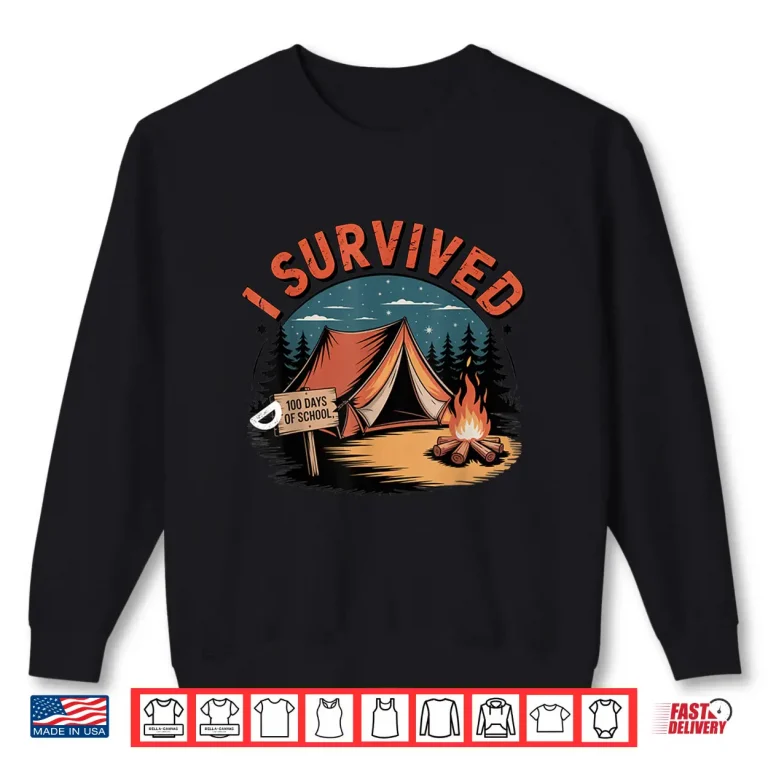 Sweatshirt 100 Days Of School Barely Survived Funny Kids Teacher Men Shirt