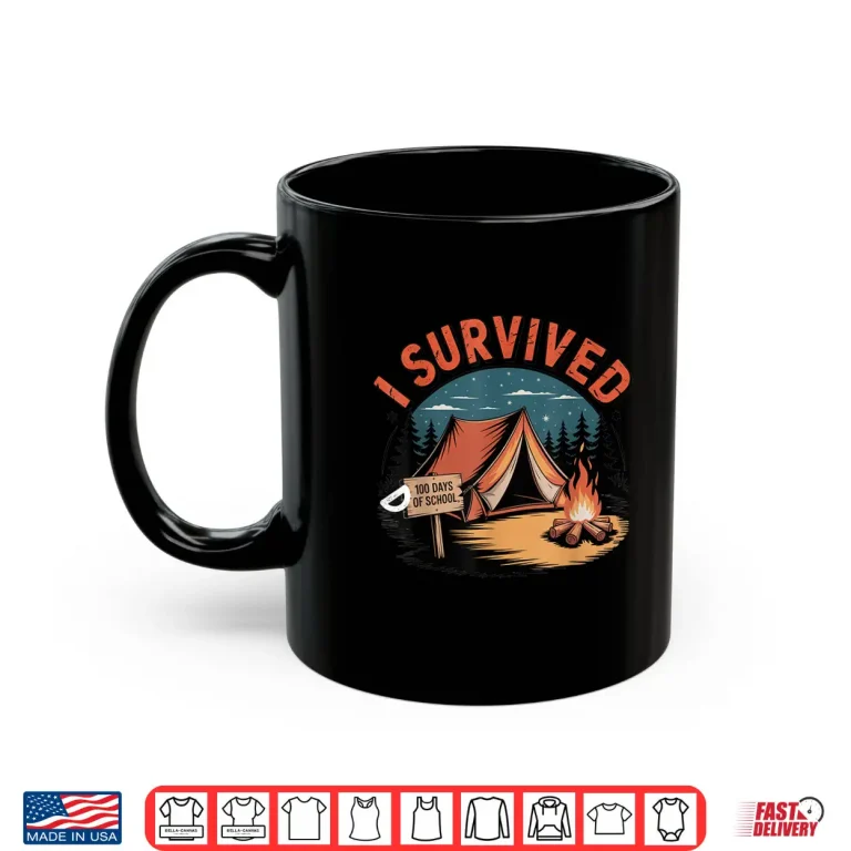 Mug 100 Days Of School Barely Survived Funny Kids Teacher Men Shirt