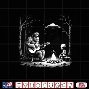 Design Bigfoot Guitar Tee Campfire Alien Ufo Camping Sasquatch Shirt