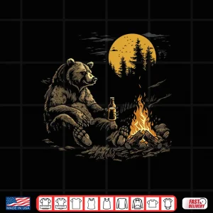 Design Camping Bear Drinking Beer Hiking Nature Funny Grizzly Bear Shirt
