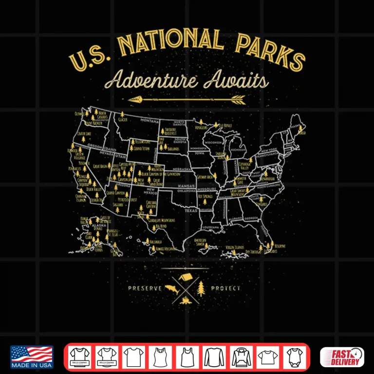 Design 62 National Parks Map Gifts Us Park Vintage Camping Hiking Shirt