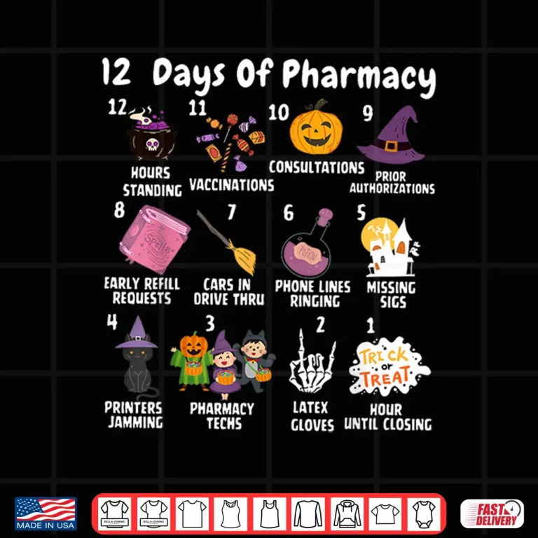 Design 12 Days Of Pharmacy Halloween Pharmacists Tech Spooky Season Shirt