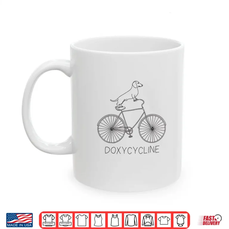 Mug Doxycycline Pharmacy Pun Dachshund On Bicycle Veterinary Shirt