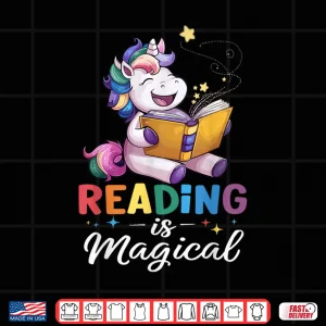 Design Unicorn Reading Is Magical Book Teacher Shirt