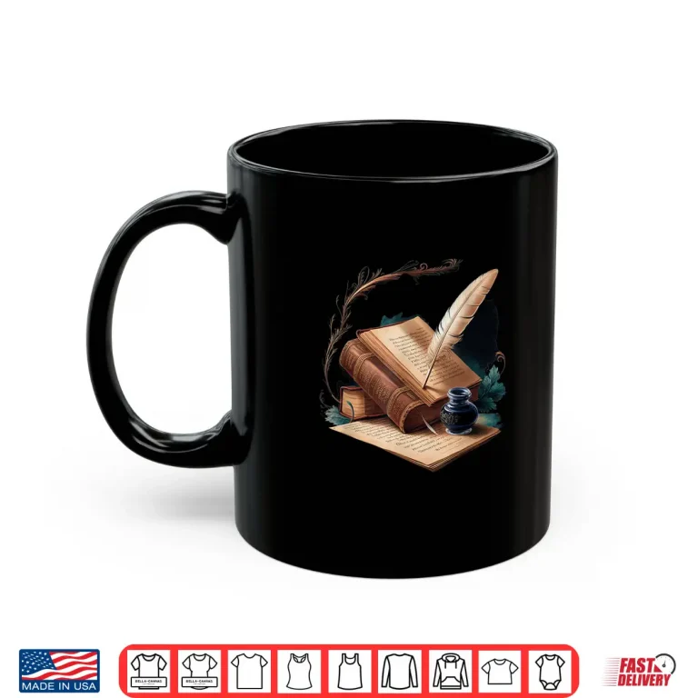 Mug Feather Quill Ink Vintage Book Literature Teacher Shirt