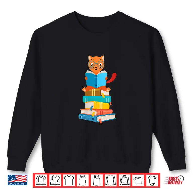 Sweatshirt Womens Kawaii Cat Owner Books Reading Literature Teacher Bookworm V Neck Shirt