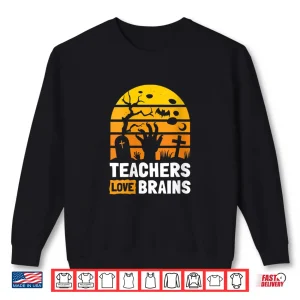Sweatshirt Womens Halloween Science Math English History Teachers Love Brains V Neck Shirt