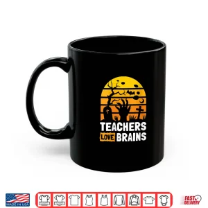 Mug Womens Halloween Science Math English History Teachers Love Brains V Neck Shirt