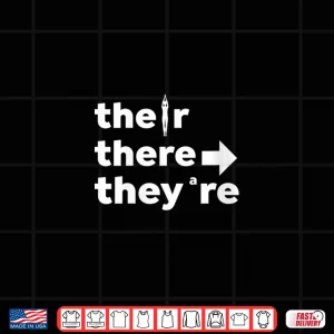 Design Womens There Their TheyRe English Grammar Teacher Funny White Text V Neck Shirt