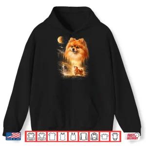 Pomeranian Howling To The Moon Vintage Mystical Dog Art Shirt
