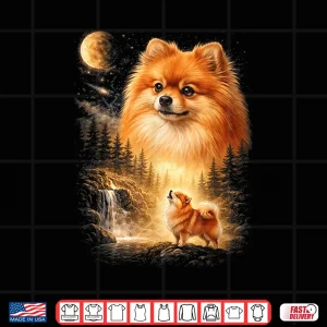 Design Pomeranian Howling To The Moon Vintage Mystical Dog Art Shirt